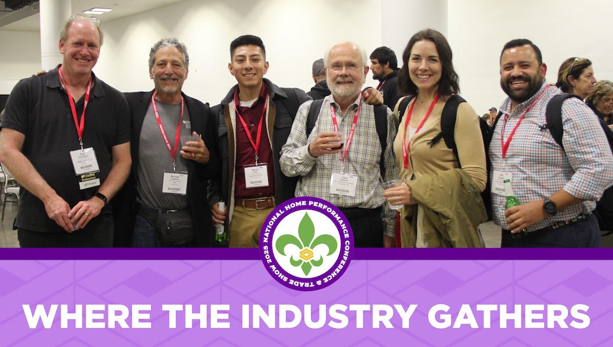 Six attendees of BPA's national conference smiling for a photo. The NHPC'25 logo is on the graphic with text that reads, "where the industry gathers"